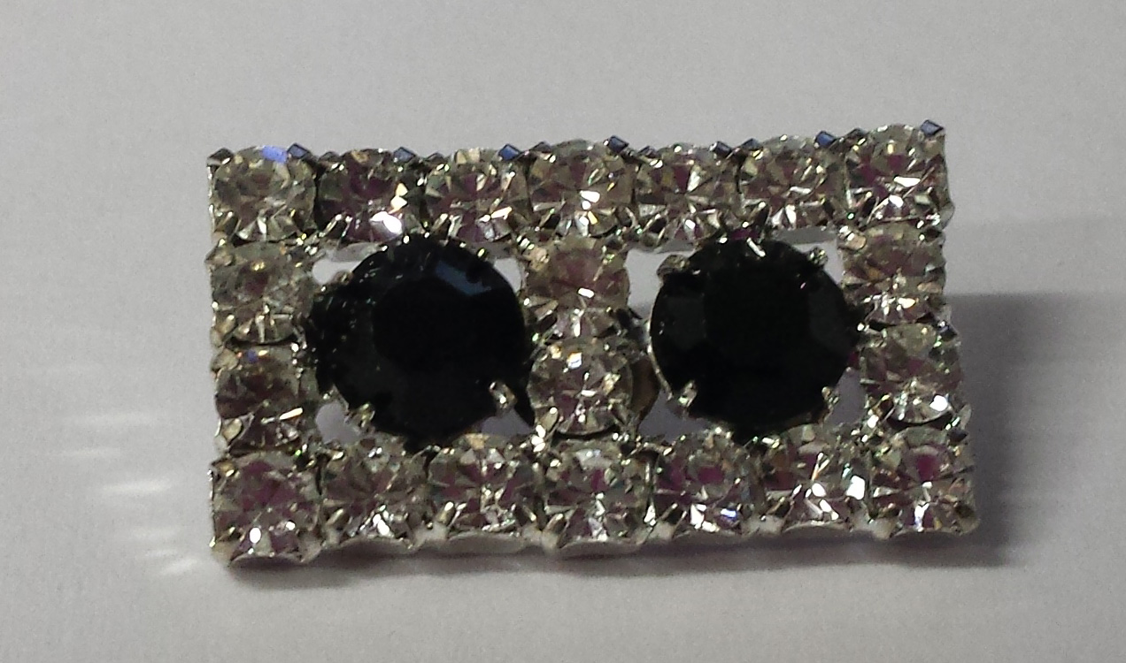 Dazzling Rectangular Rhinestone Button Crystal with Black on Silver Back - 1 inch by 1/2 inch #Daz0012